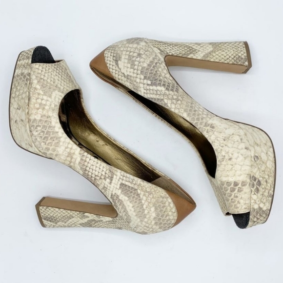 Sam Edelman 'Tacoma' Snake Embossed Genuine Leather Chunky Peeptoe Heels Sz. 8 - Picture 3 of 12